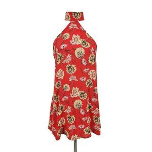 New Flynn Skye Mini Halter Dress Womens XS Floral Fireworks Tunic Top Choker